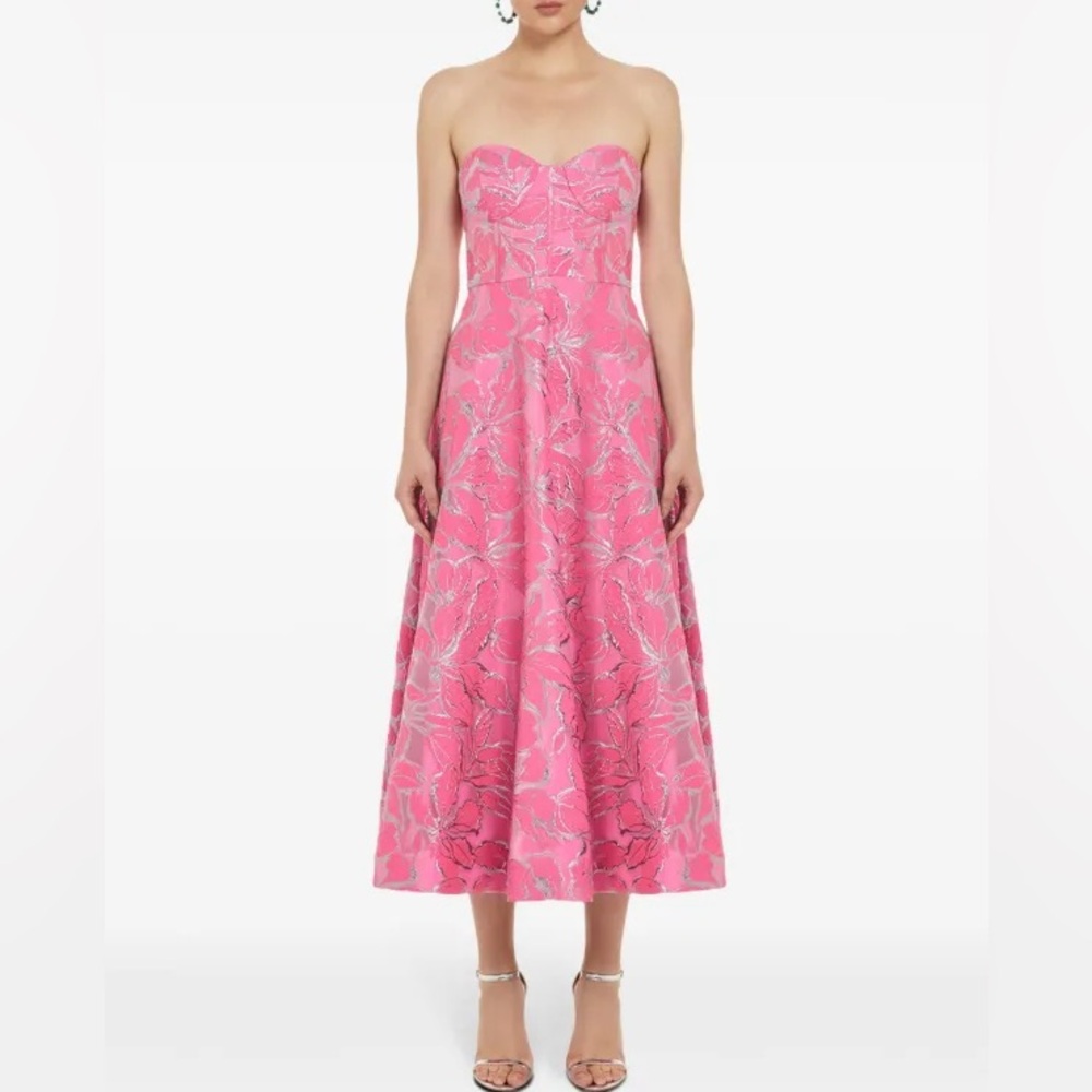 Ml Monique Lhuillier Amelia Floral Strapless Corset Maxi Dress 16 like new